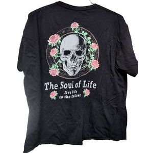 Skull T-Shirt Black Size XL The Soul Of Life Boho Hippie Horror Halloween